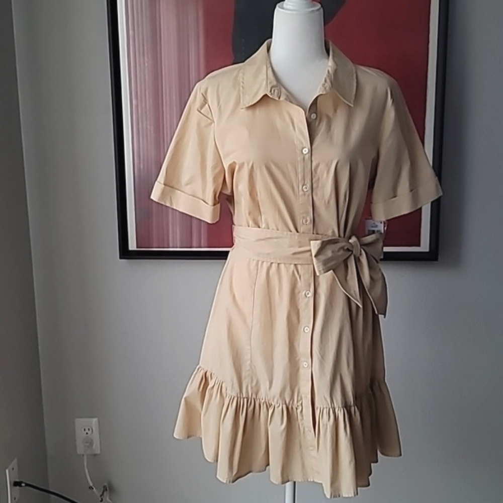 Riley & Rae Button Down Belted Shirt Dress Size Large Color Hazelnut NWT